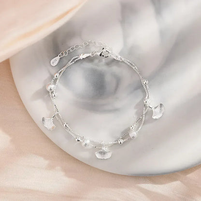 Sterling Silver Double Love Heart Hollow Round Beads Bracelet BTSP1273