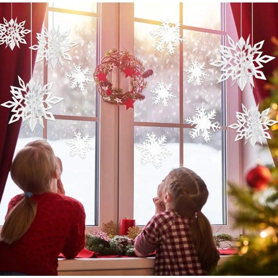 24PCS 3D White Paper Snowflake Decorations