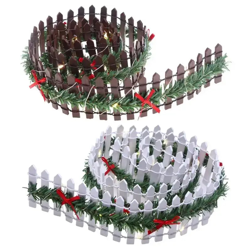 LED Wooden Christmas Tree Fence – Mini Picket Garden & Holiday Decoration Coffee / United States