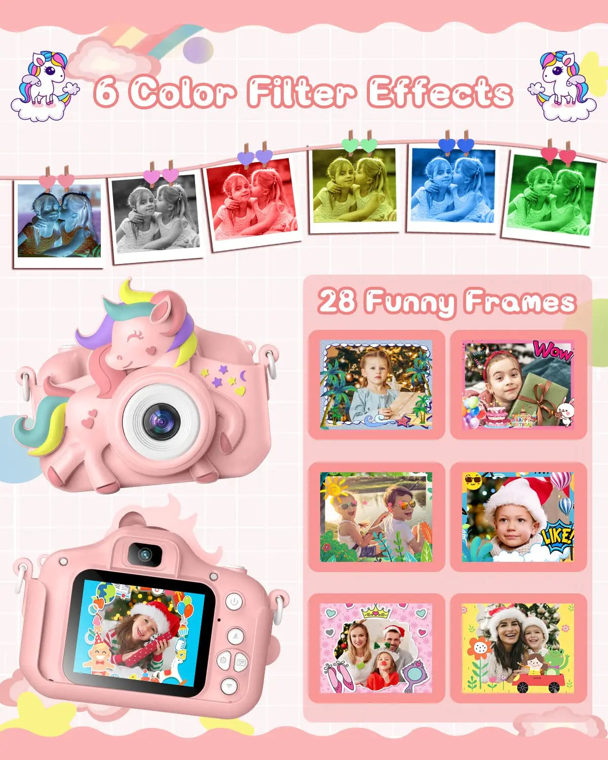 Kids 2.0" HD Digital Selfie Camera with 32GB Card – 20MP Cartoon Camera Toy for Girls & Boys