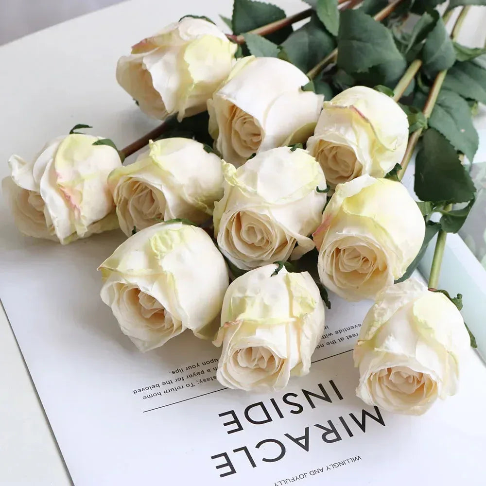 Artificial Burnt Edge Rose Buds Wedding Milky white / 1pcs