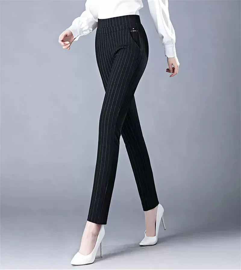 Elastic Waist Casual Straight Pants Black / M