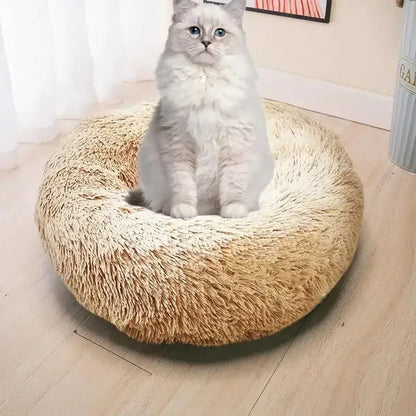 Round Dog Bed House Dog Mat Long Plush Cats Nest USB Heating Dog Basket Pet Cushion Soft Sleeping Pets Winter Warmth Supplies Tea brown / M / United States