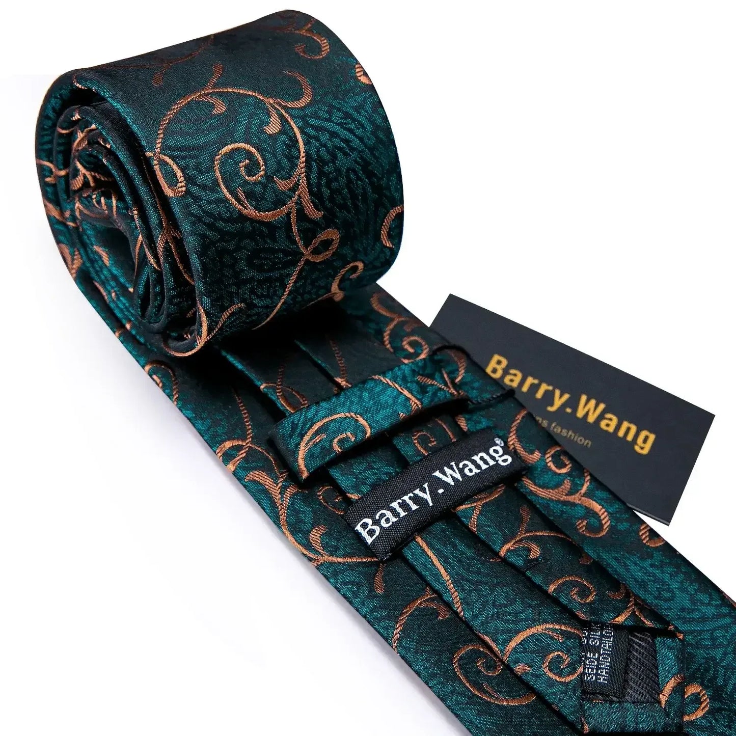 Green & Gold Floral Jacquard Tie Set with Pocket Square & Cufflinks United States