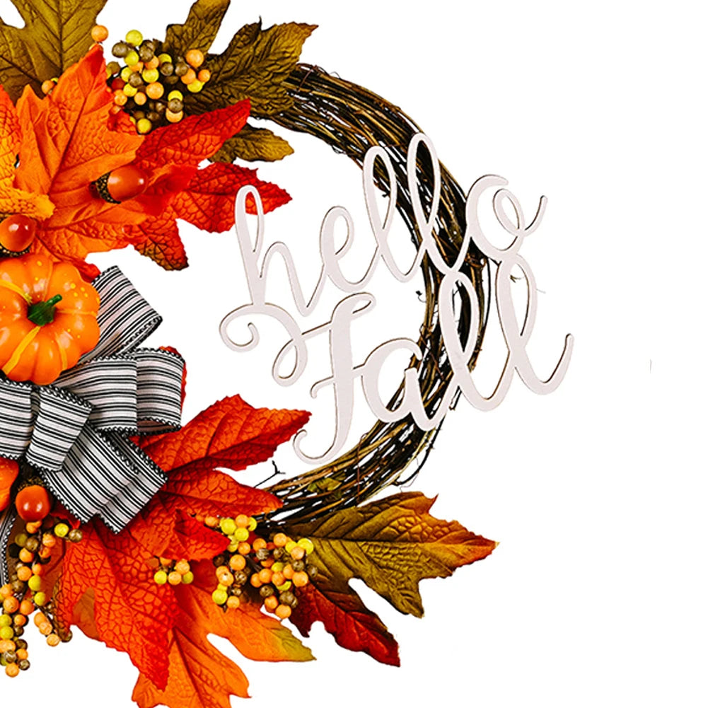 40cm Maple Leaf Pumpkin Wreath Front Door Autumn Wreath for Thanksgiving Harvest Party Decor