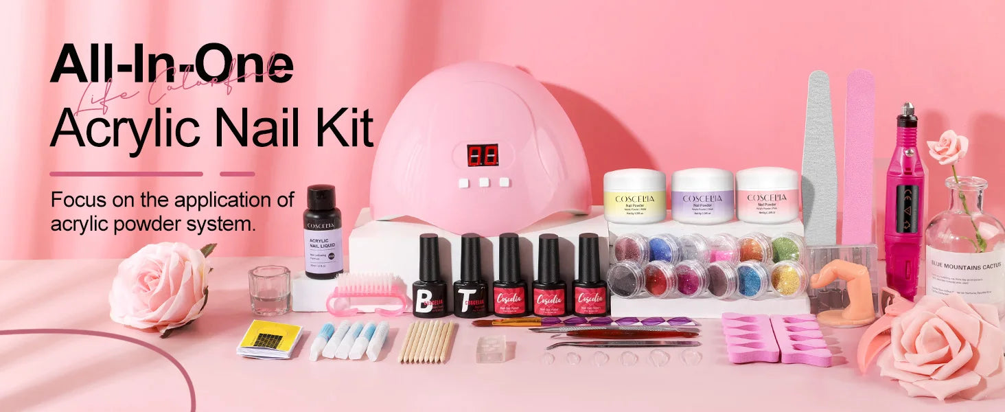 Acrylic Nail Kit with 36W UV LED Nail Lamp Base Top Coat Suitable for Nail Extension and Decoration Nail Tools