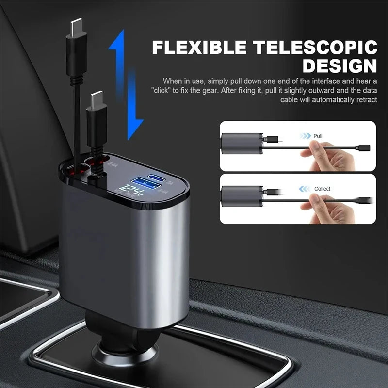 Retractable Cable Cigarette Lighter Adapter ensuring a quick recharge for multiple devices