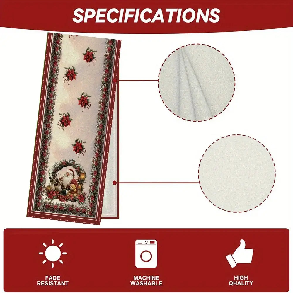 Christmas Table Runner with Santa & Poinsettia Design 13x35.1inch / Christmas / United States