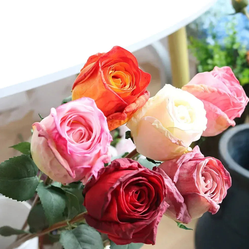 Artificial Burnt Edge Rose Buds Wedding Milky white / 1pcs