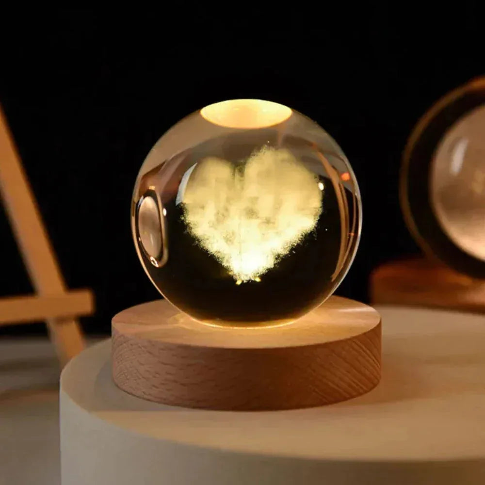 3D Laser Engraved Crystal Ball with base / Heart