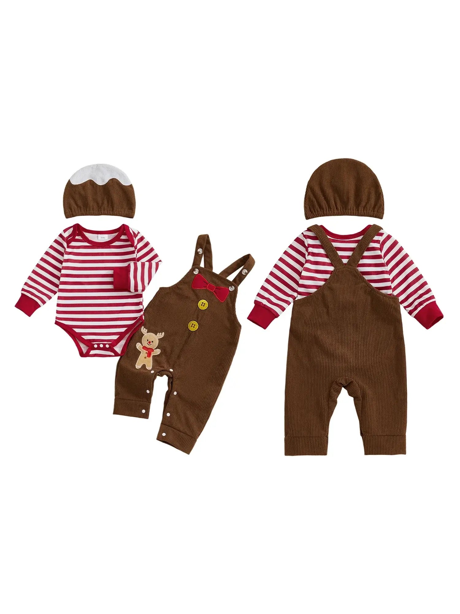 Christmas Baby Boy 3-Piece Reindeer Romper Set with Hat Brown / 0-3 Months / United States