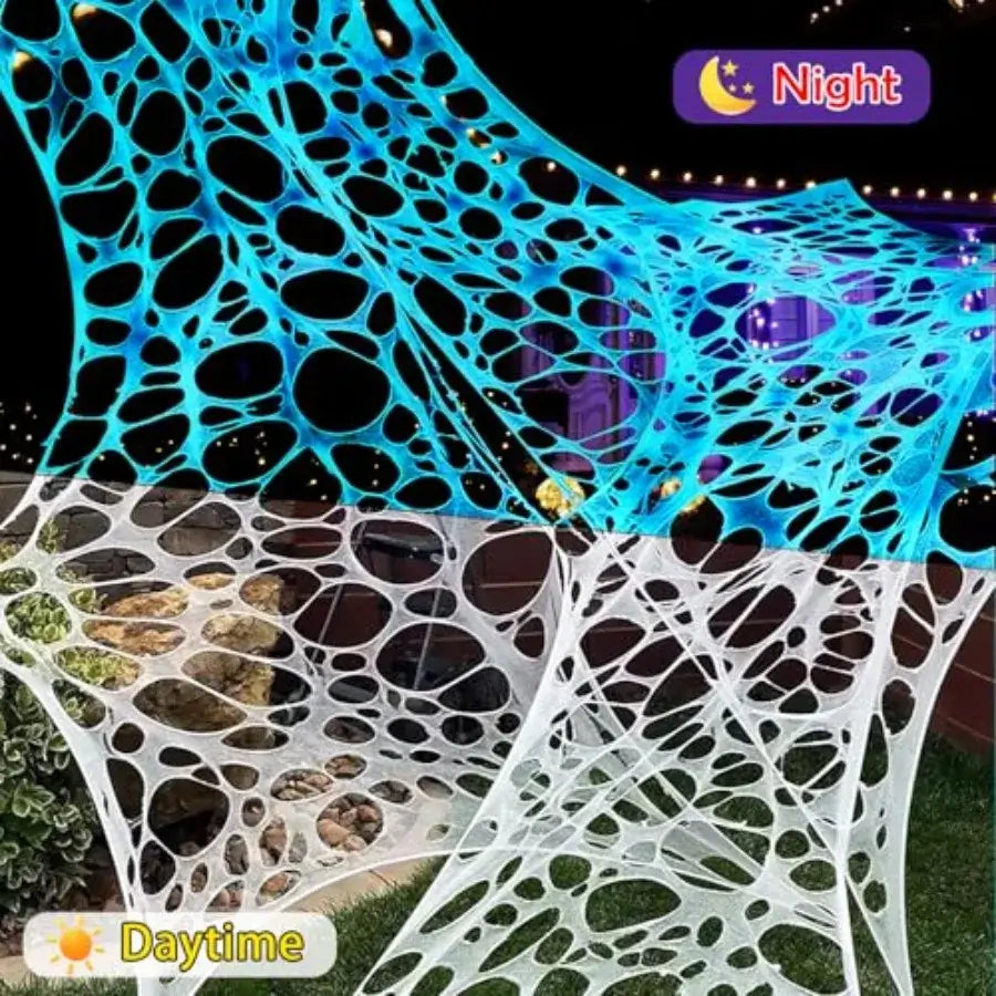 Glow-in-the-Dark Giant Spider Web with Blue Light