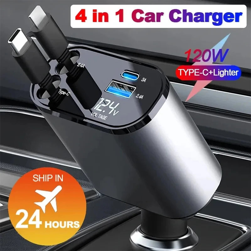 Retractable Cable Cigarette Lighter Adapter ensuring a quick recharge for multiple devices