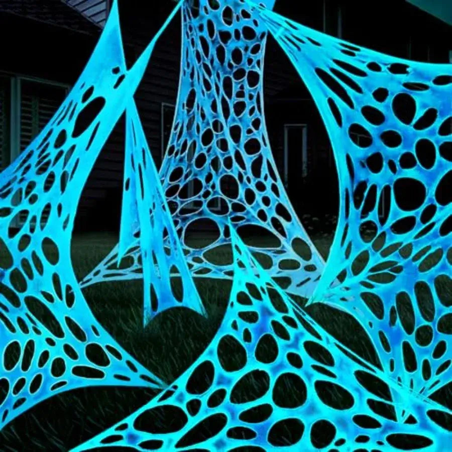 Glow-in-the-Dark Giant Spider Web with Blue Light