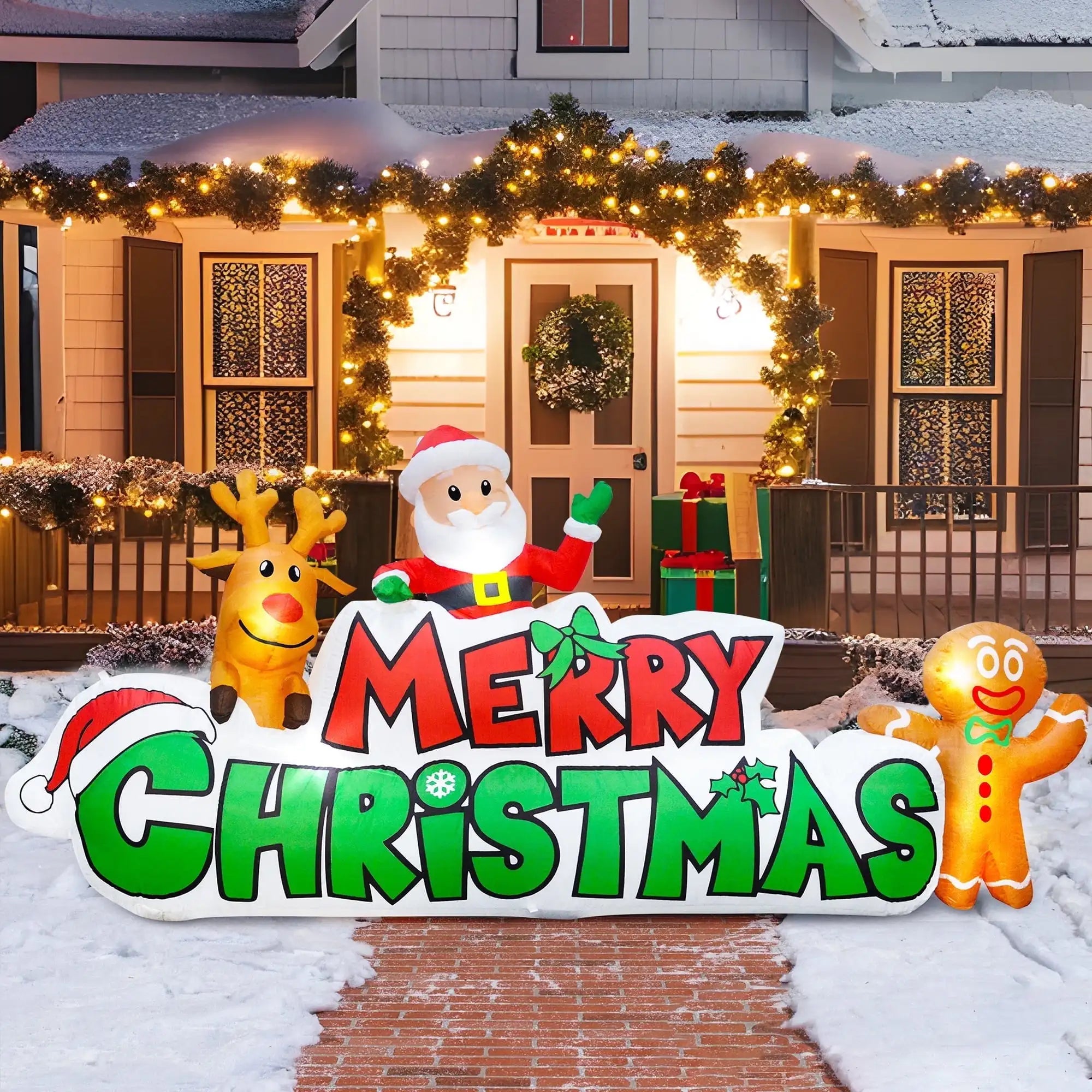 9.5 FT Inflatable Merry Christmas Sign with LED Lights