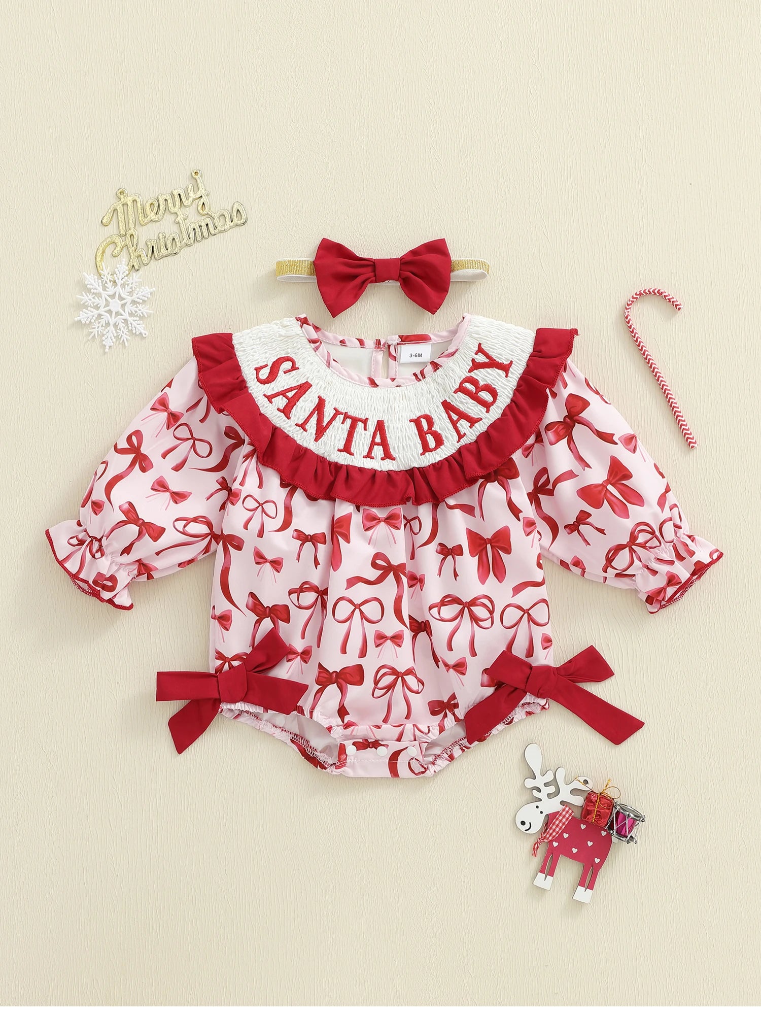 Christmas Baby Girl Plaid Romper Dress & Bow Headband Set