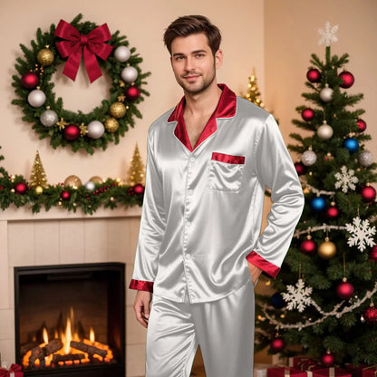 Silk Satin Christmas Family Pajamas Matching Sets Father-Grey / 3XL / United States