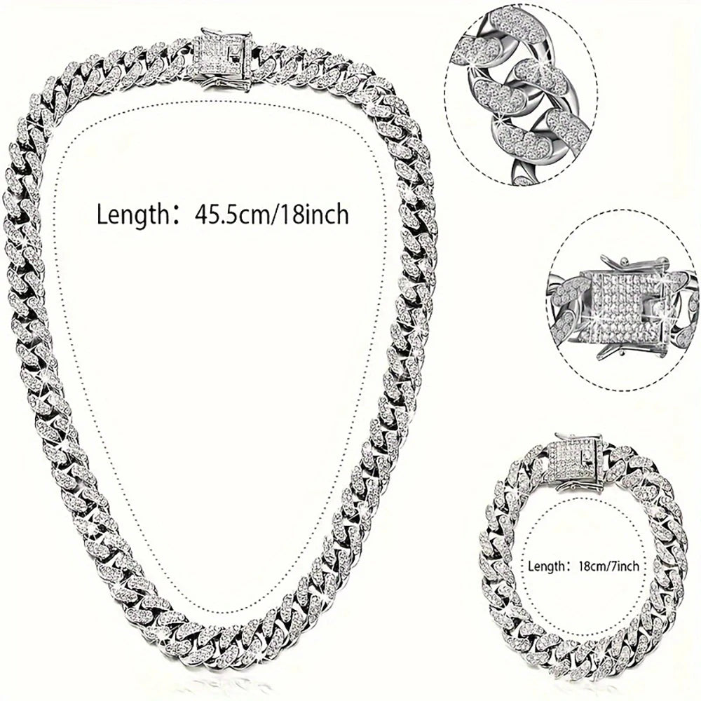 Silver Cuban Link Chain & Bracelet Set