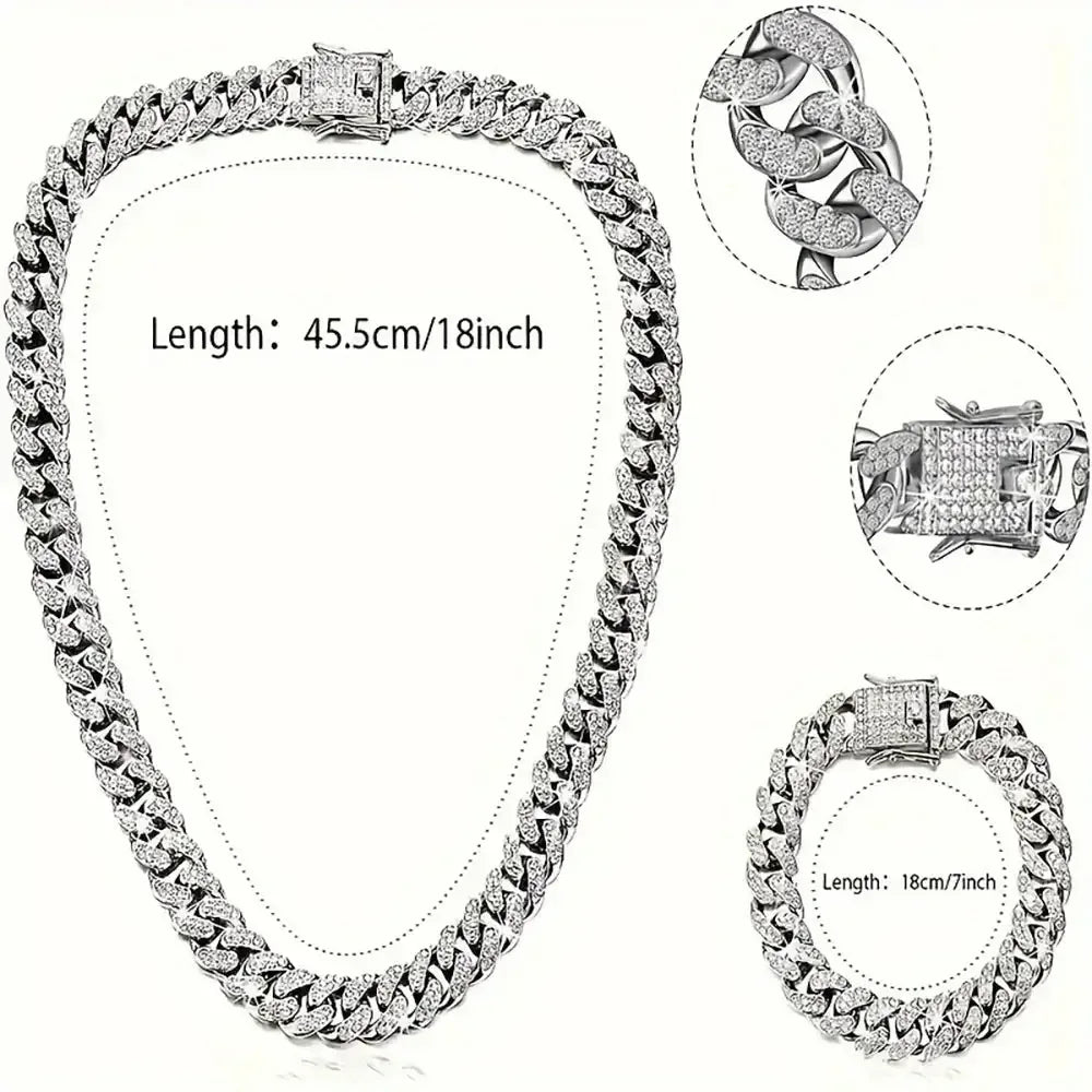 Silver Cuban Link Chain & Bracelet Set set / United States