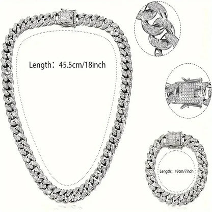 Silver Cuban Link Chain & Bracelet Set set / United States