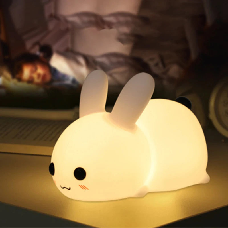 Cute Rabbit Silicone Lamp Timing Bedside Decor Kids Baby nightlight Birthday Gift