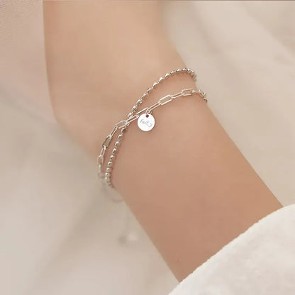 Sterling Silver Double Love Heart Hollow Round Beads Bracelet BTSP714