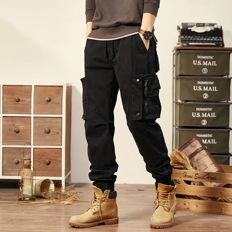 Mens Cargo Pants Multi Pocket Khaki Trousers