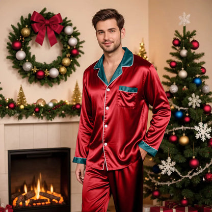 Silk Satin Christmas Family Pajamas Matching Sets Father-Wine / 1XL / United States