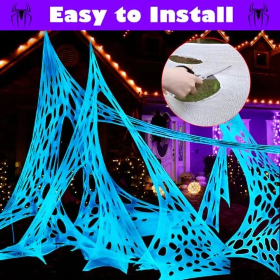 Glow-in-the-Dark Giant Spider Web with Blue Light