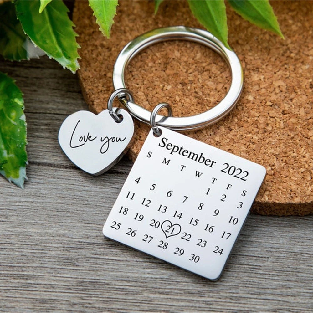 Custom Date Keychain Personalized Name Jewelry Calendar Keyring