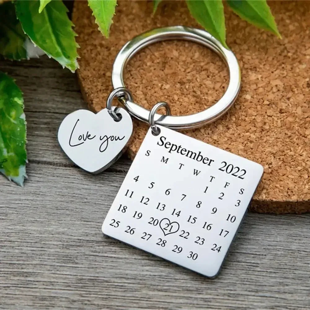 Custom Date Keychain Personalized Name Jewelry Calendar Keyring Minx