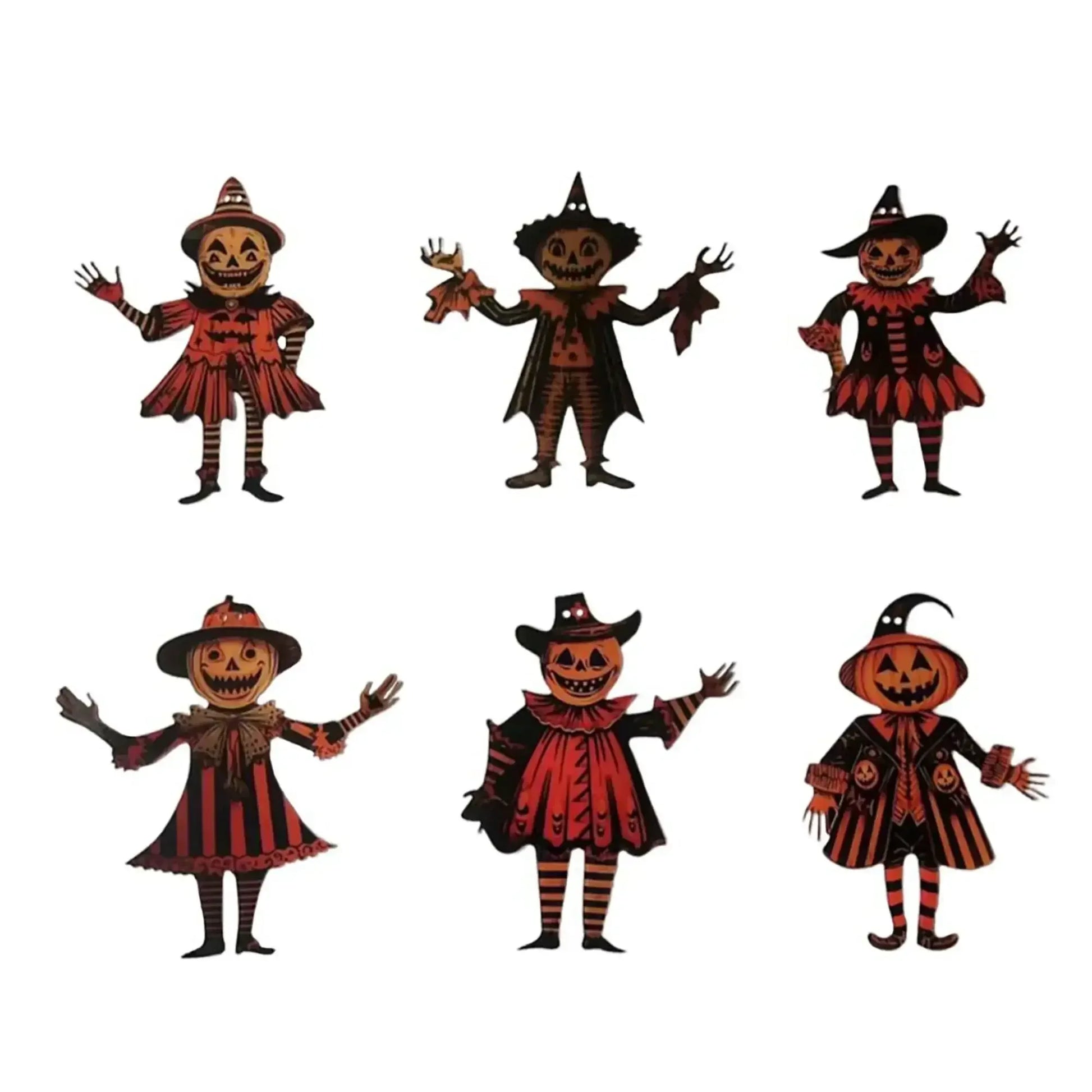 Retro Halloween Wooden Garland – 6PCS Jack-o’-Lantern & Witch Banner Dark Khaki / 12cmx10cm / United States