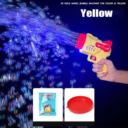 Bubble Gun Kids Toys Automatic Soap Rocket Bubbles Machine Outdoor Wedding Party Toy Birthday Gifts 29 holes Yellow