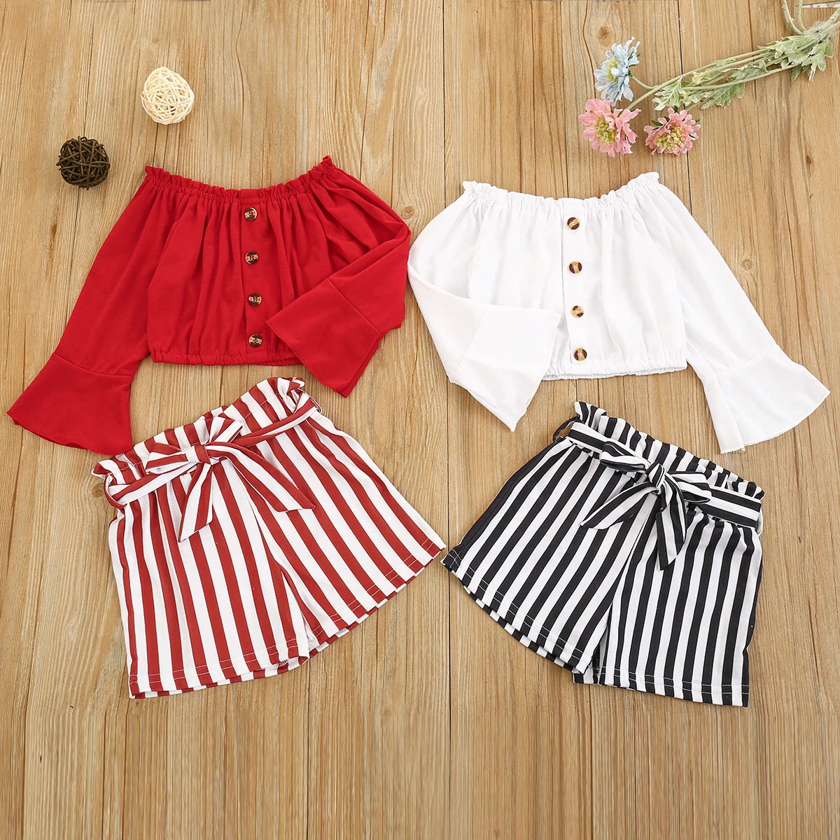 Off Shoulder Elastic Tops with short set for kids