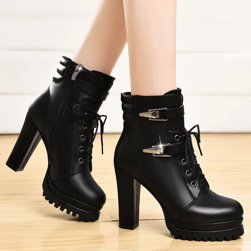 Chunky Heel Platform Ankle Boots