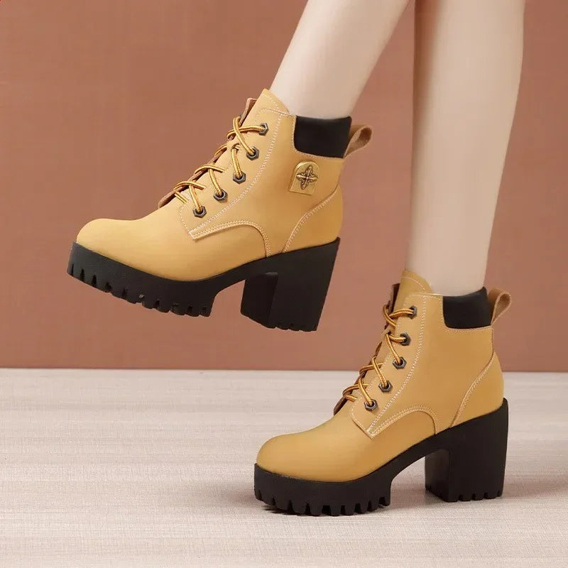 Women's Block High Heels Ankle Boots