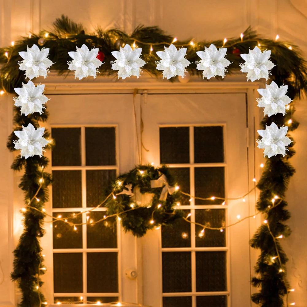 Glitter Poinsettia Christmas Tree Ornaments – 12/24/36PCS Red / 12pcs / United States