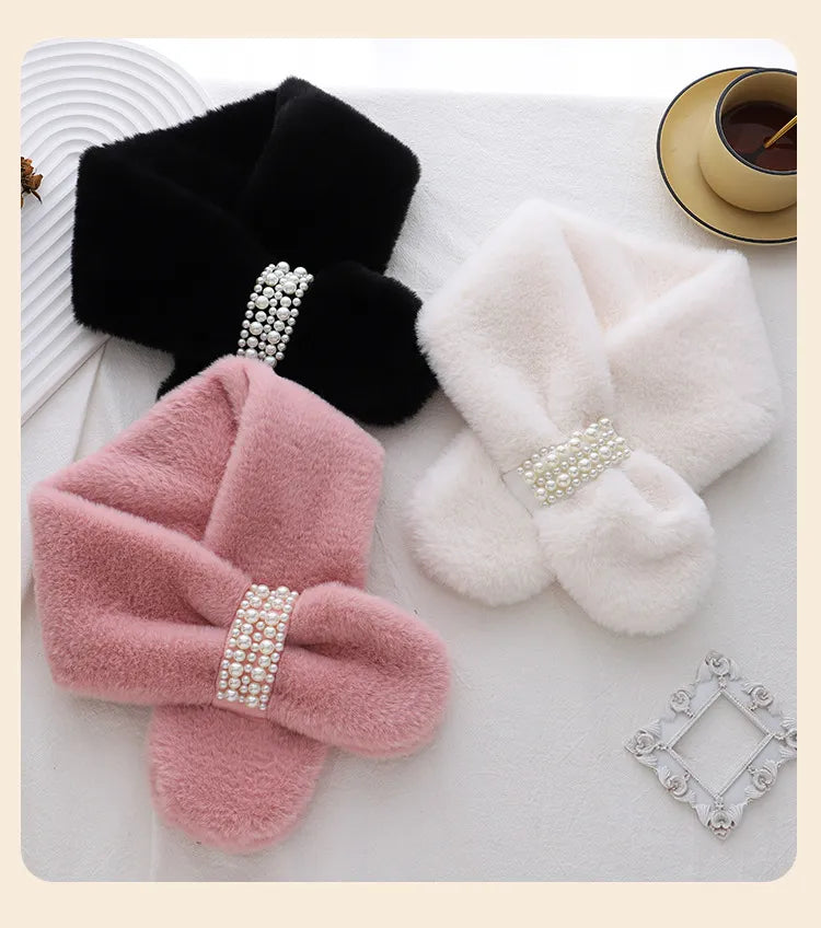 Winter Pearl Plush Scarf For Women