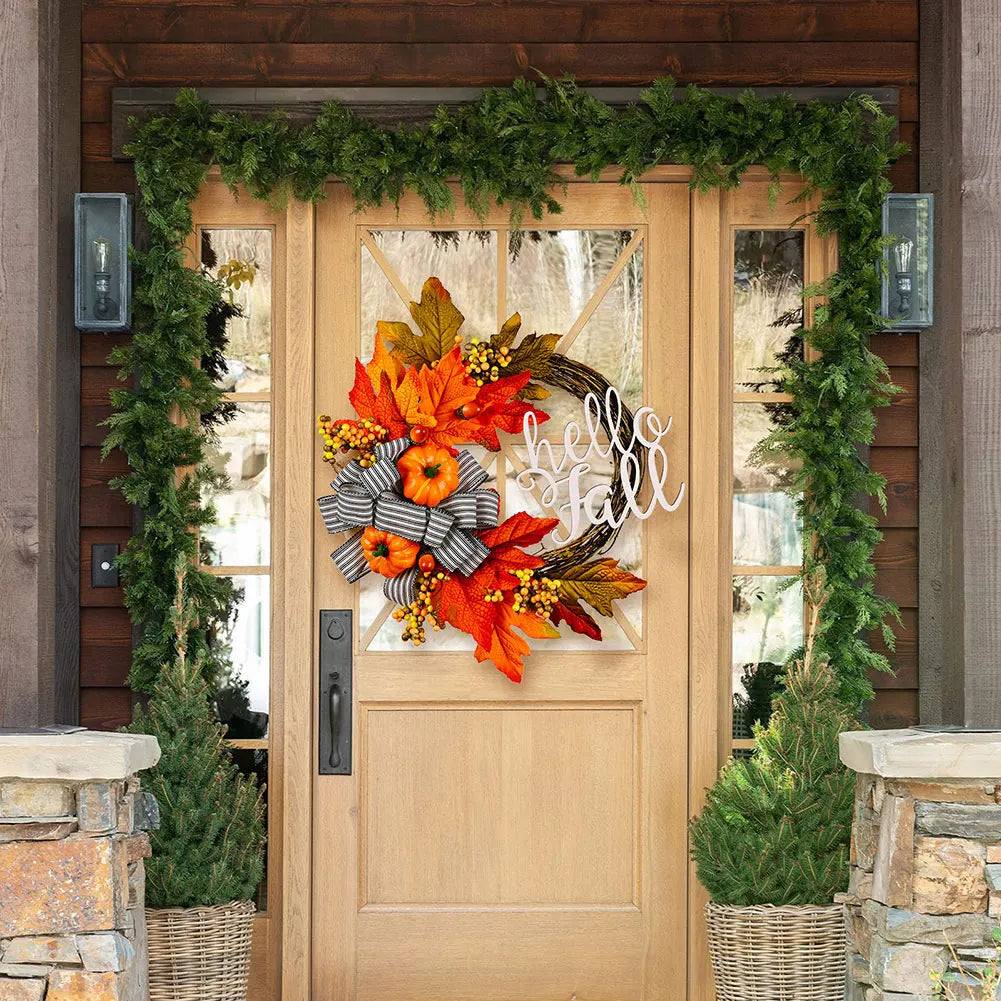 40cm Maple Leaf Pumpkin Wreath Front Door Autumn Wreath for Thanksgiving Harvest Party Decor