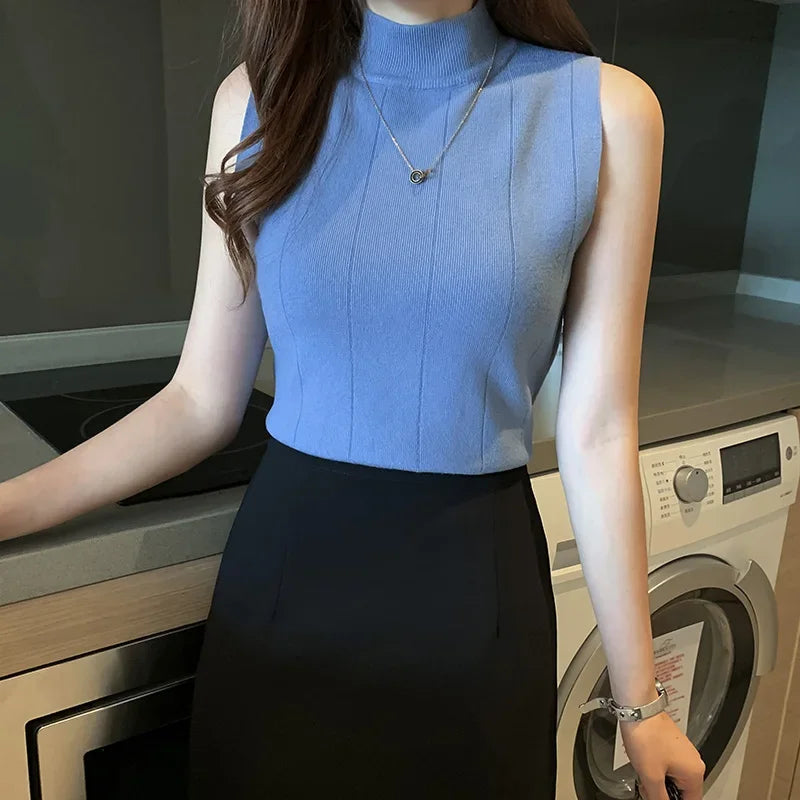 Sleeveless Knitted Blouse Shirt