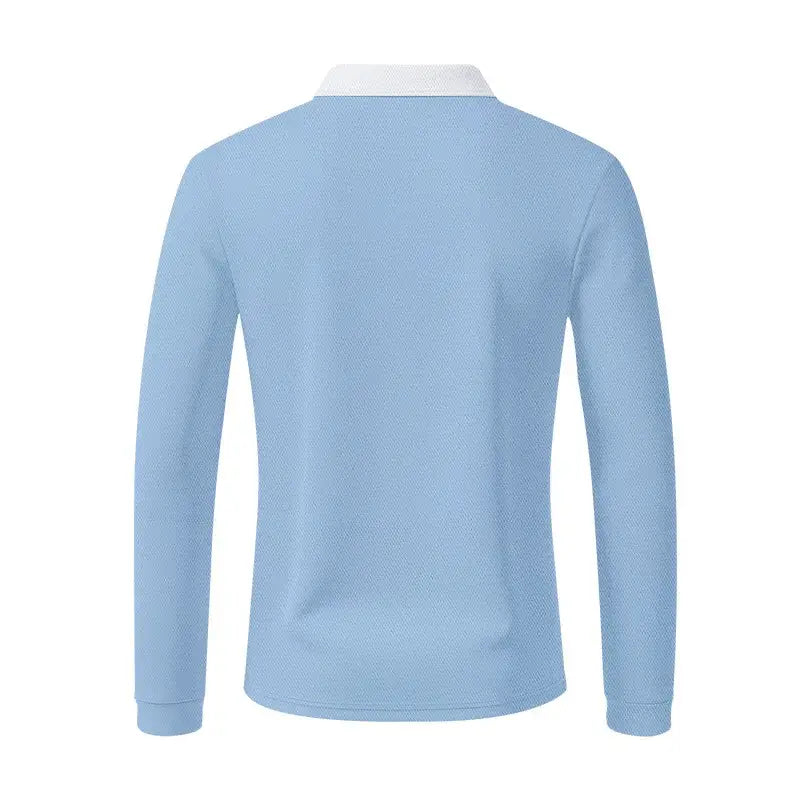 Polo-style long sleeve shirt men’s fashion for travel and leisure.