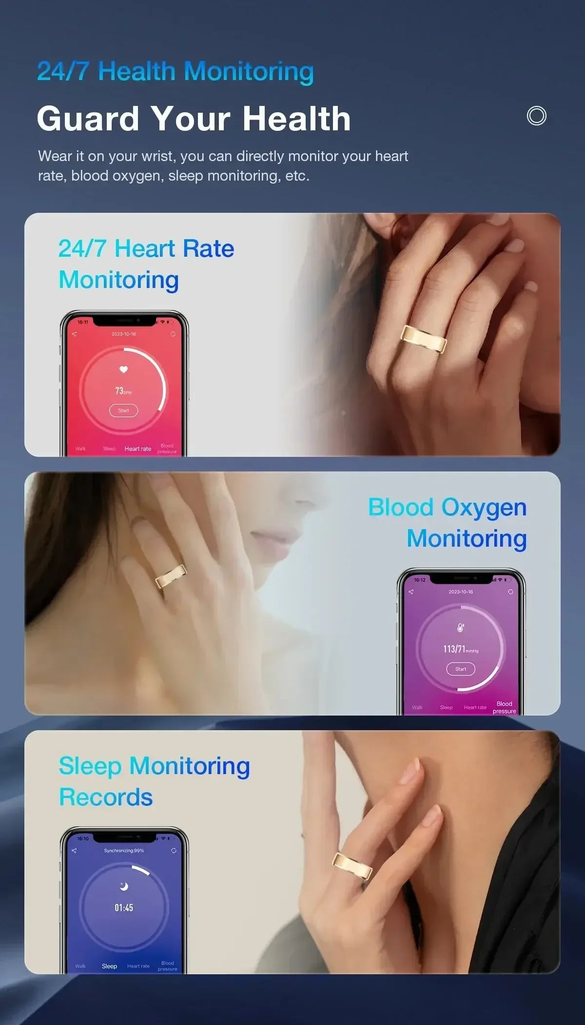 Aolon Gen3 Smart Ring Men Women Military Grade Titanium Steel Shell Waterproof Multi-sport Modes black / United States / 8