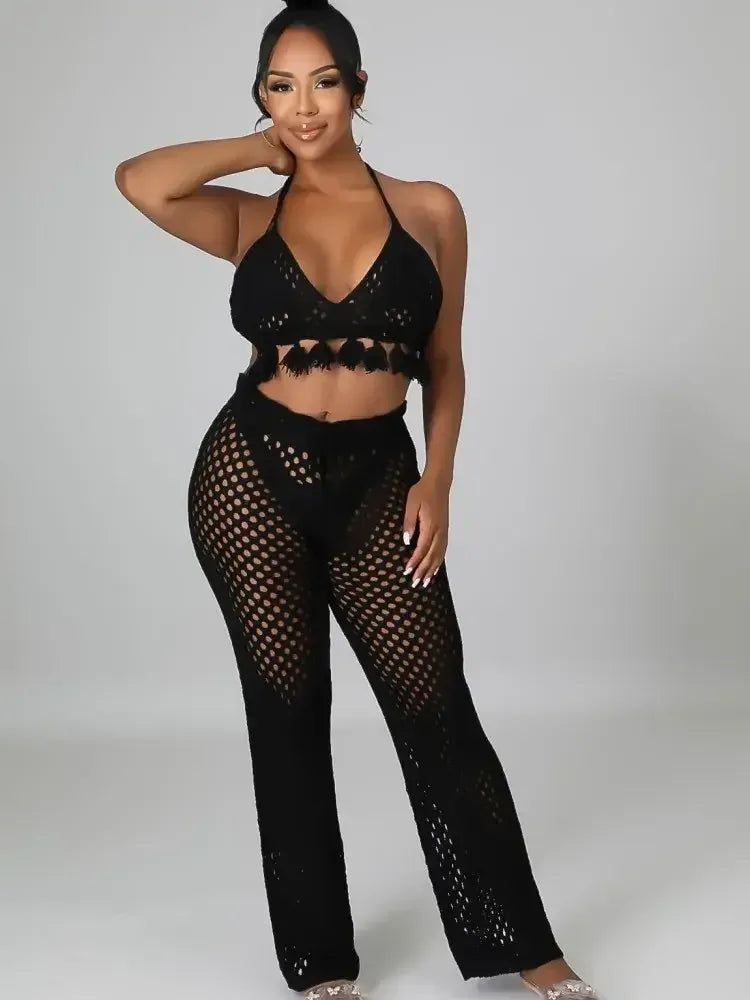Crochet Beach Wear Set Black / XL