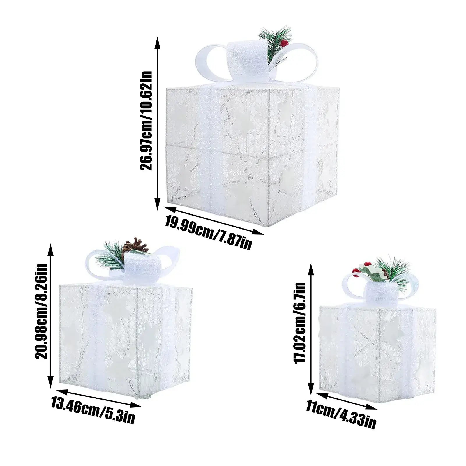 Set of 3 LED Christmas Gift Boxes with Green Bows A / One Size / United States