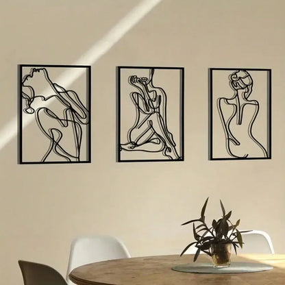 3pcs Minimalist Abstract Woman Metal Wall Sculptures