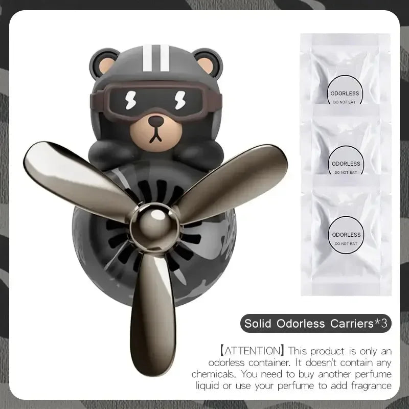 Pilot Bear Car Air Freshener with Rotating Propeller Unscent Bear Camo