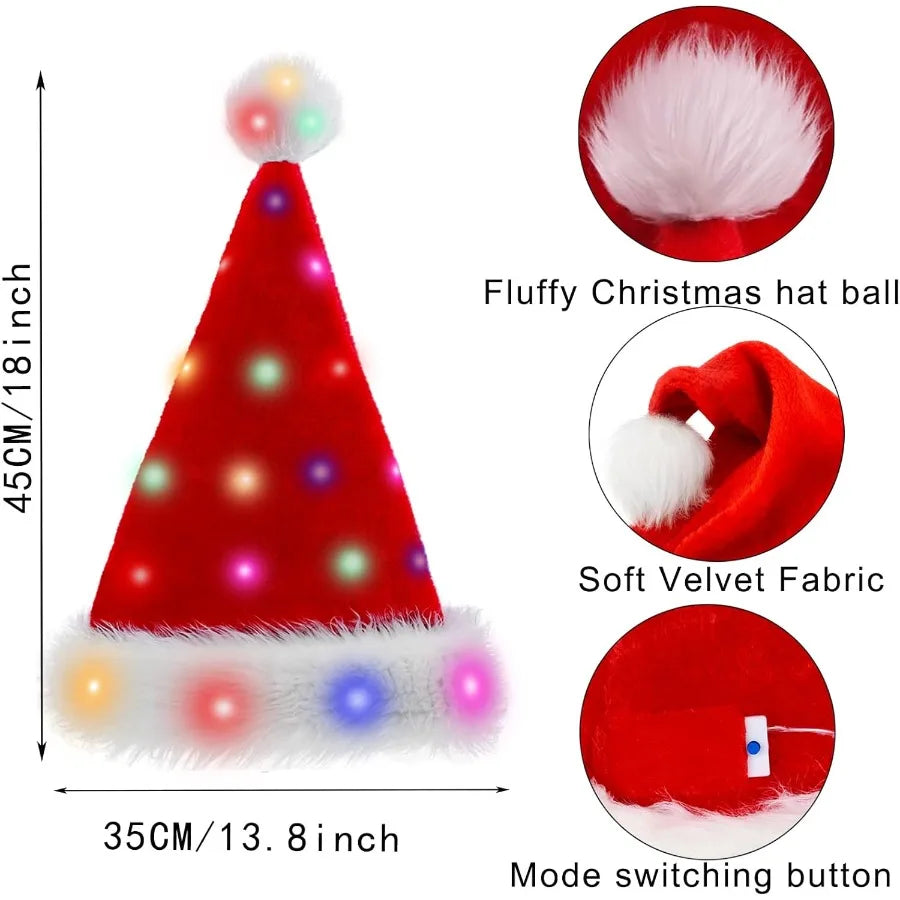 Light Up Christmas Santa Hat – Red Velvet LED Holiday Hat for Adults, Women & Men