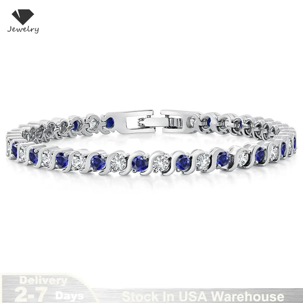Shopminx Sterling Silver Sapphire Tennis Bracelet for Women Silver / United States