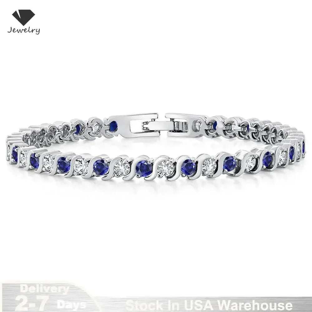 Elegant 925 Sterling Silver Sapphire Tennis Bracelet Silver / United States