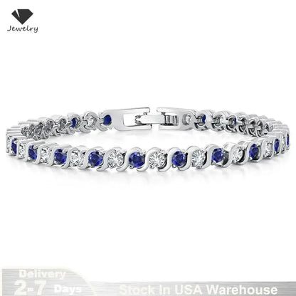 Elegant 925 Sterling Silver Sapphire Tennis Bracelet Silver / United States